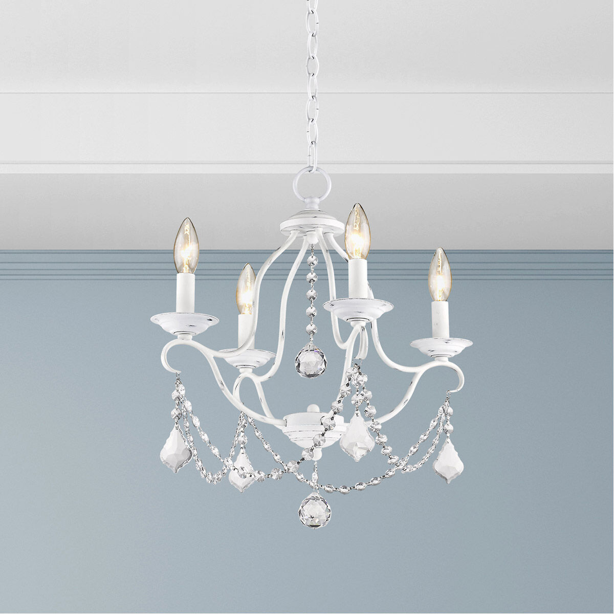 Chesterfield 4 Light 18 inch Antique White Mini Chandelier Ceiling Light