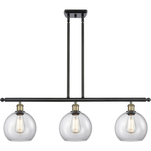 Ballston Athens 3 Light 36 inch Black Antique Brass Island Light Ceiling Light in Clear Glass, Ballston