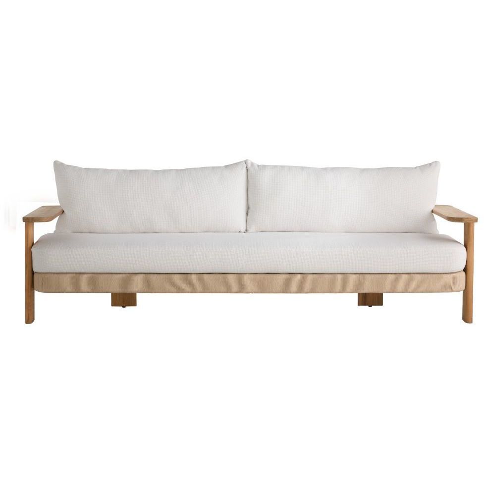 Halston Pearl Boucle and Natural Teak with Khaki Outdoor Sofa