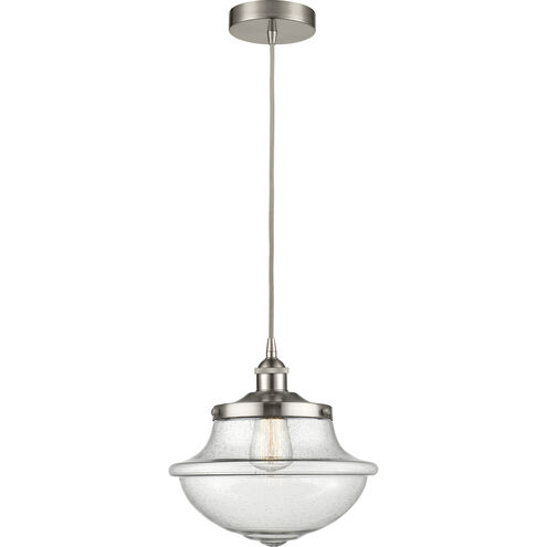 Oxford 1 Light 11.75 inch Brushed Satin Nickel Mini Pendant Ceiling Light in Seedy Glass