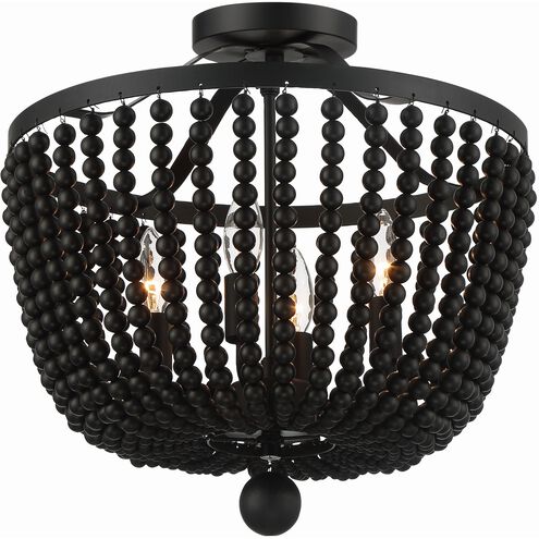 Rylee 4 Light 16.5 inch Matte Black Semi Flush Ceiling Light in Black Wood