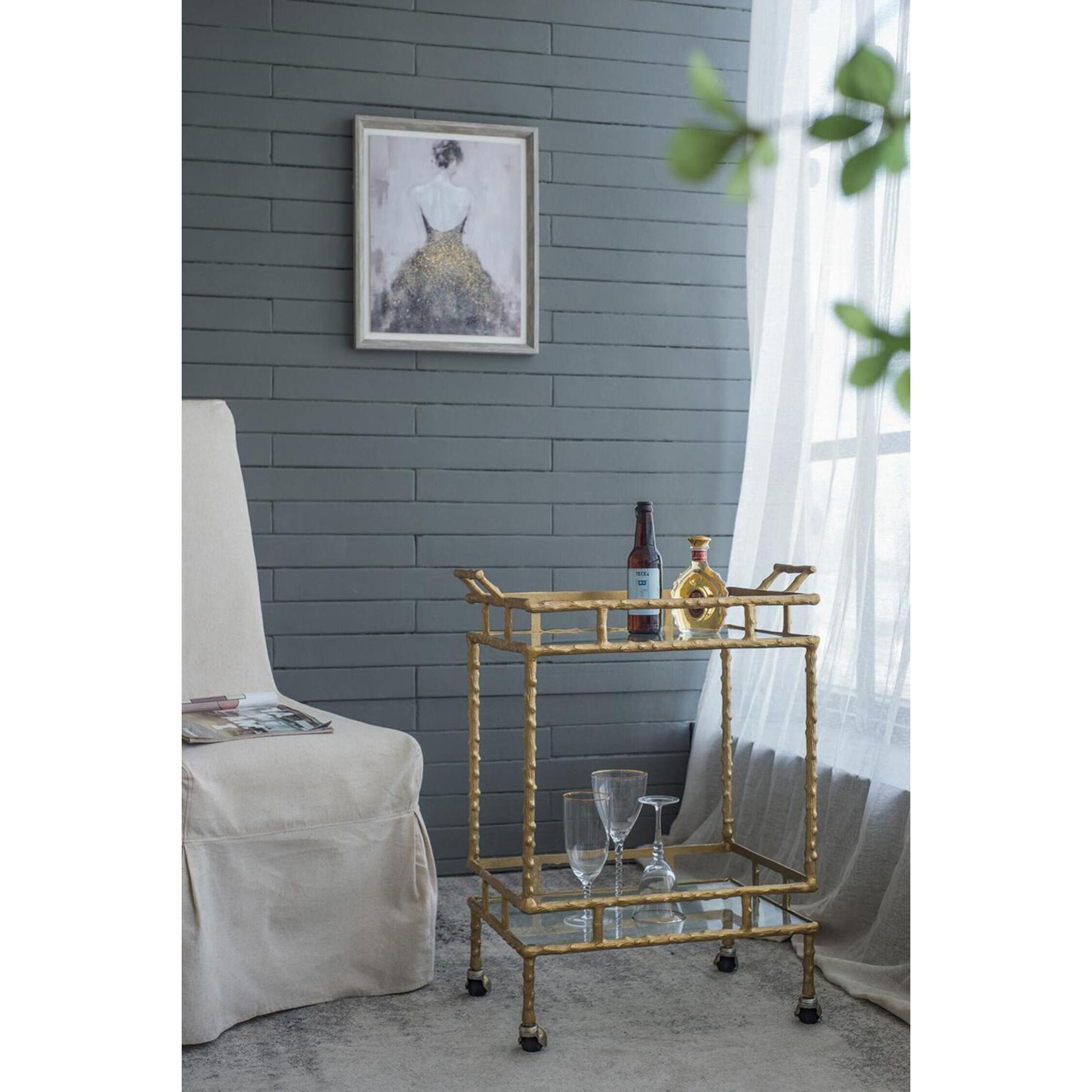 Twig Brass Antique Bar Cart