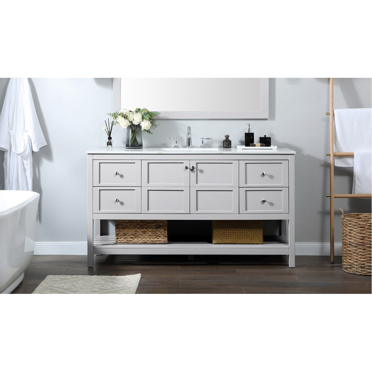 Theo 60 X 22 X 34 inch Grey Vanity Sink Set