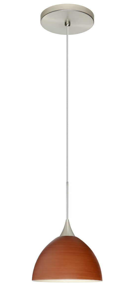 Brella 1 Light Satin Nickel Pendant Ceiling Light in Cherry Glass, Halogen