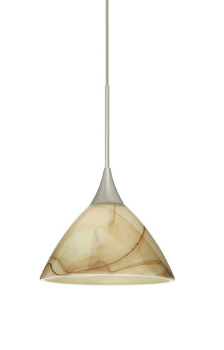 Domi 1 Light Satin Nickel Pendant Ceiling Light in Mocha Glass, Halogen