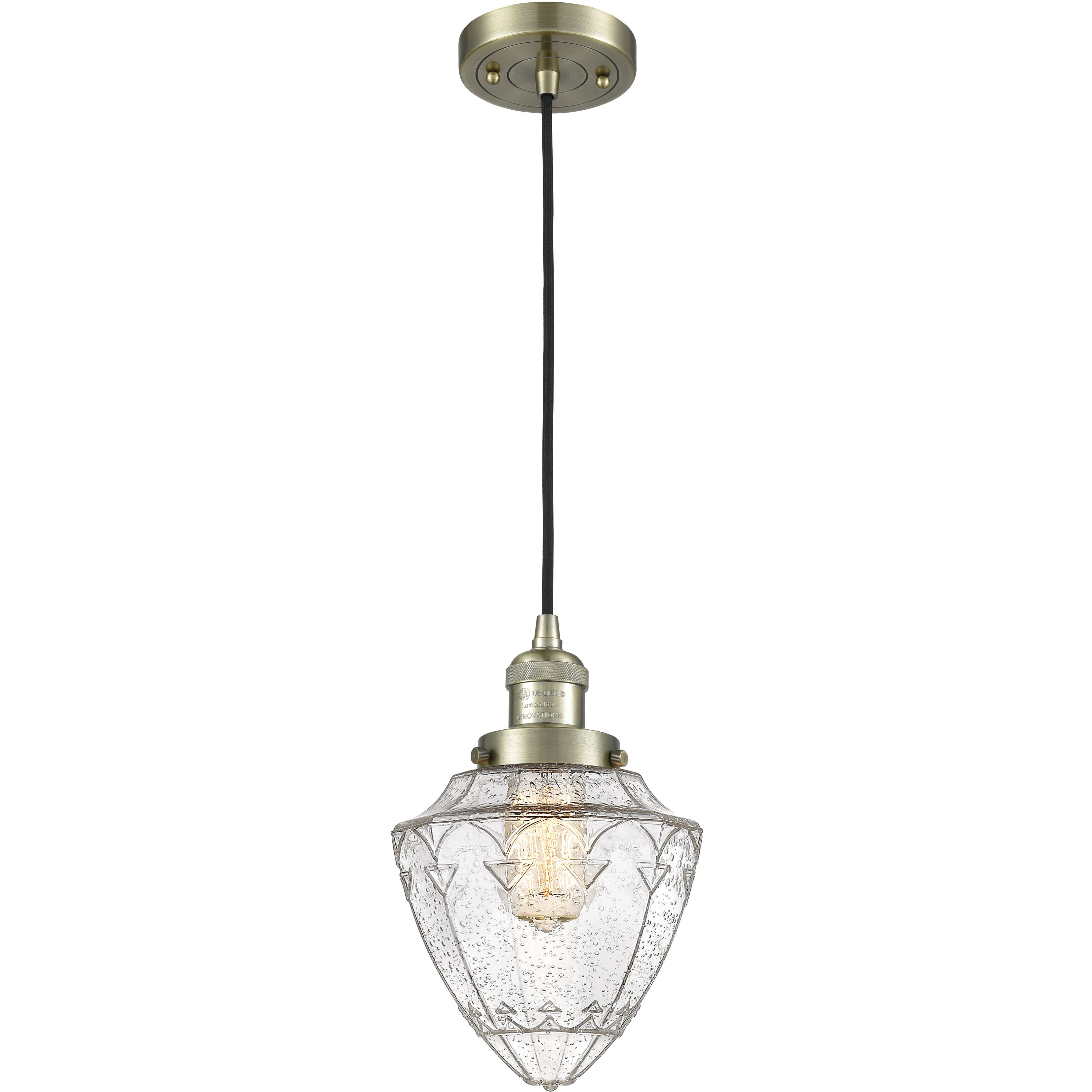 Franklin Restoration Bullet 1 Light 7 inch Antique Brass Mini Pendant Ceiling Light in Incandescent, Seedy