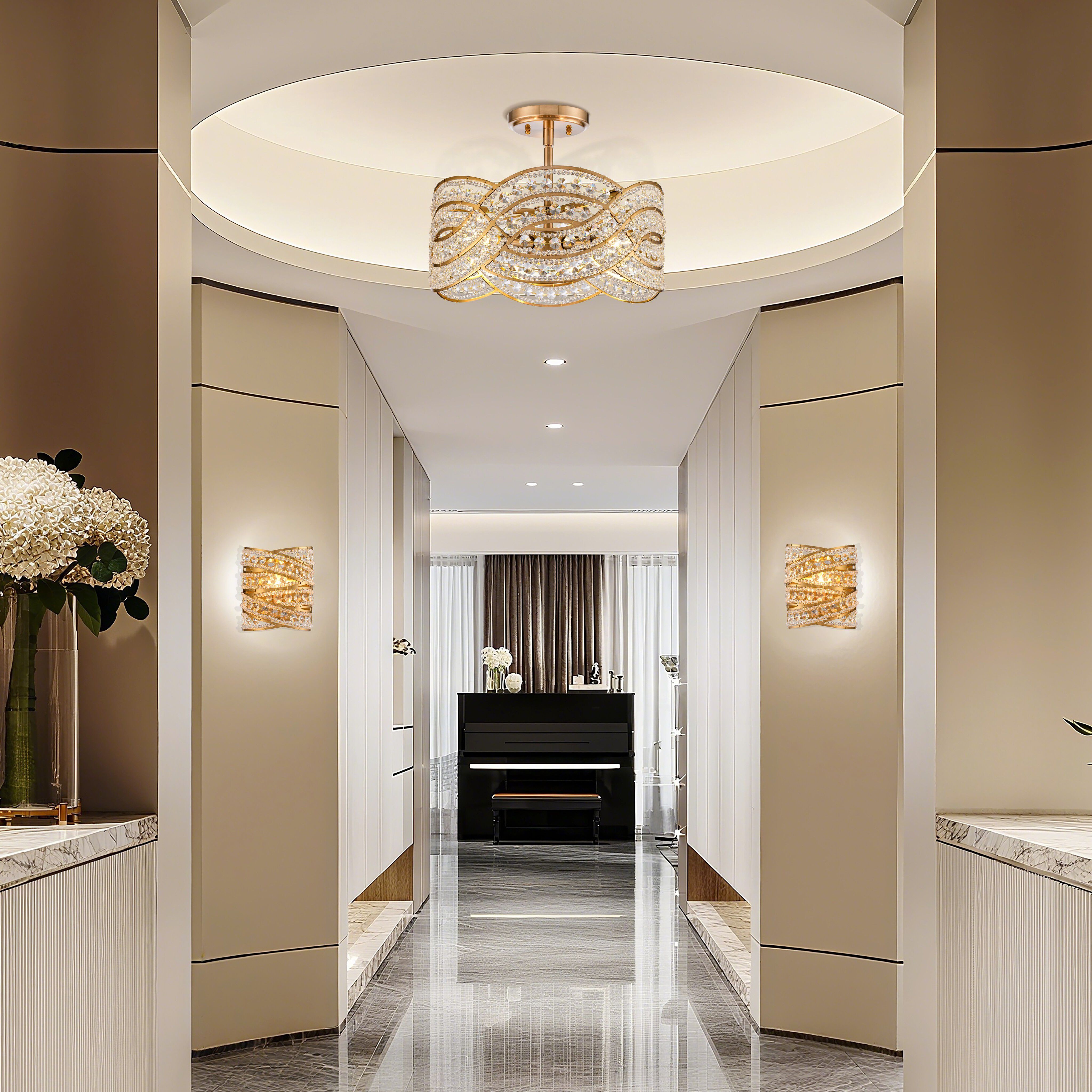 Anastasia 4 Light 15 inch Lacquered Gold Semi Flush Ceiling Light