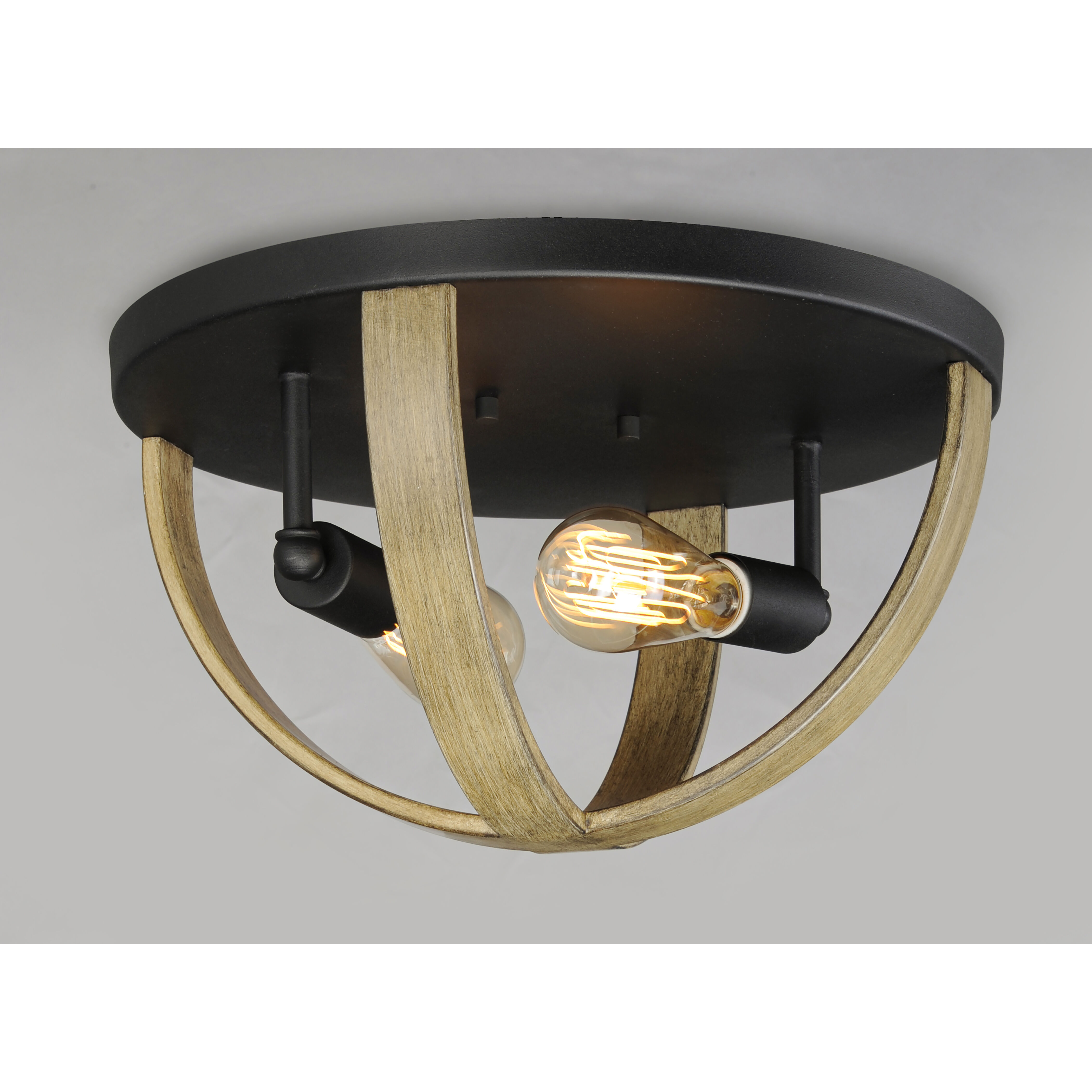 Compass 2 Light 15.75 inch Barn Wood/Black Flush Mount Ceiling Light in Barn Wood and Black