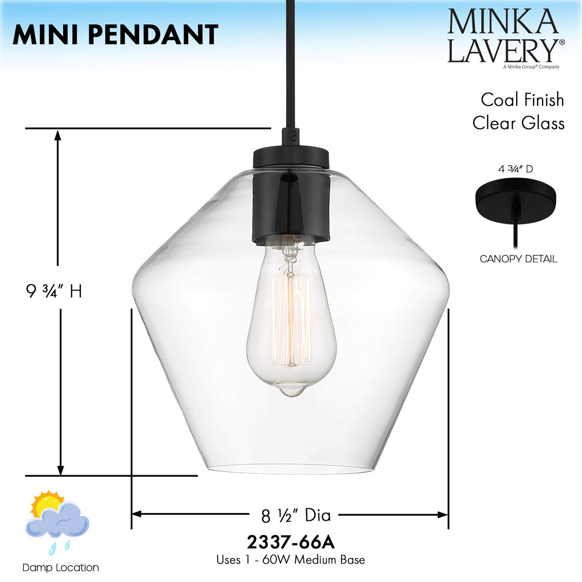 Clarity 1 Light 8.63 inch Coal Mini Pendant Ceiling Light
