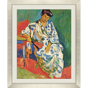 Figurative Blue and Green and Metallic and Orange Framed Art