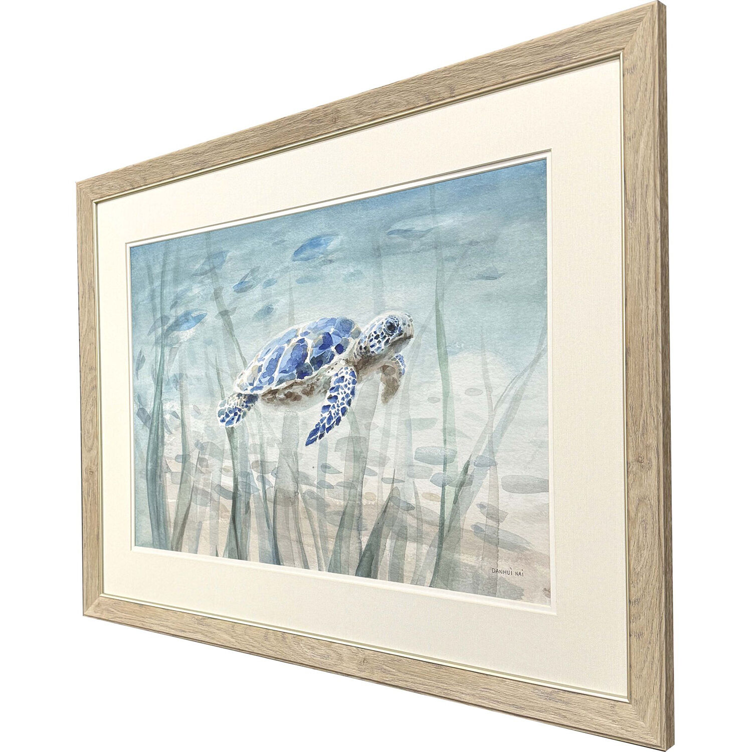Undersea Ray Undersea Turtle Blue and Turquoise and Green Framed Art, Propac
