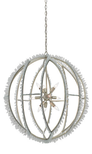 Saltwater 9 Light 34 inch Contemporary Silver Leaf/Seaglass Chandelier Ceiling Light
