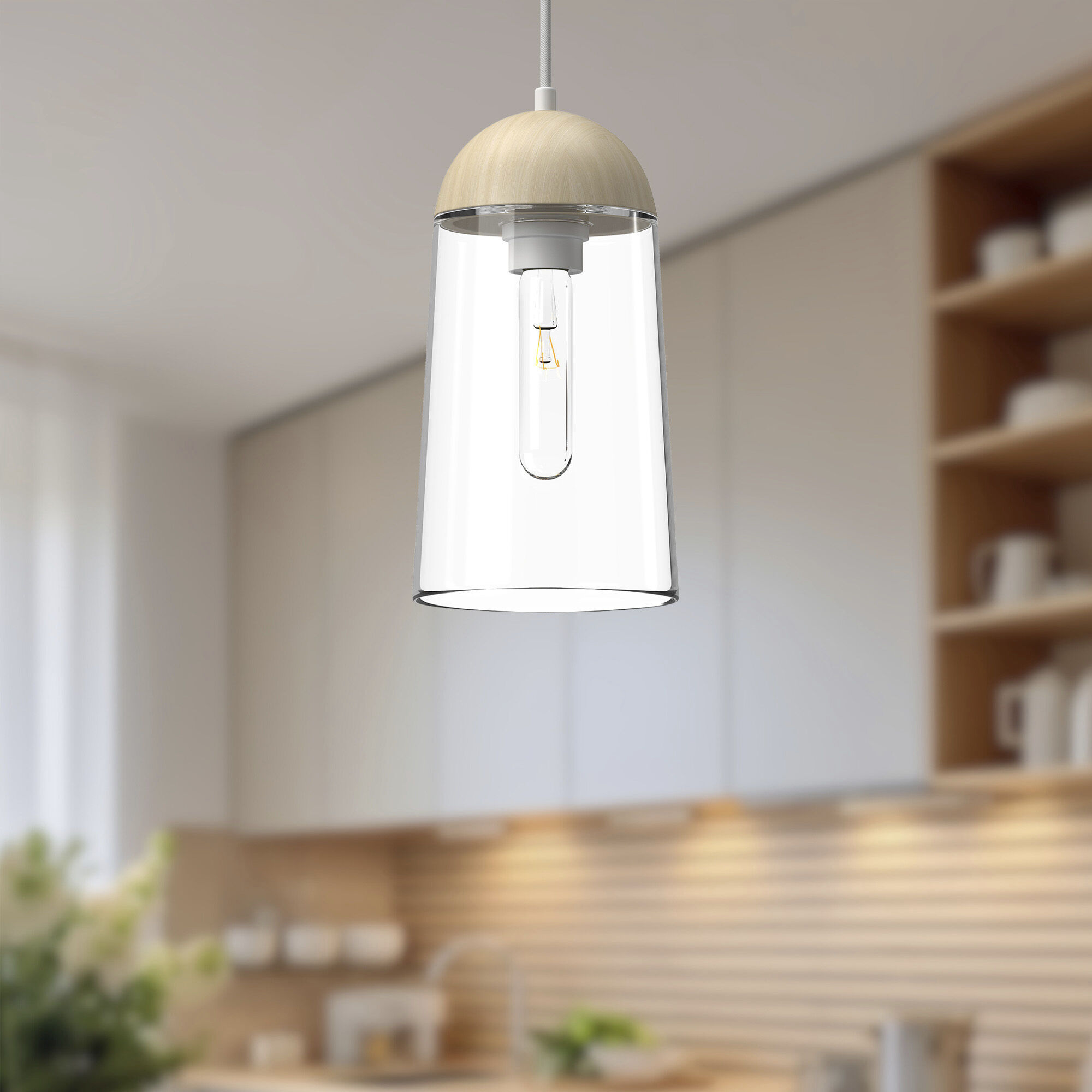 Alora Mood Emil Pendant Ceiling Light in White and White Oak