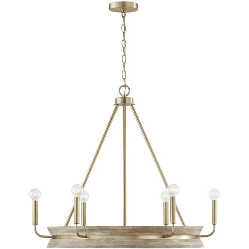 Finn 6 Light 31 inch White Wash and Matte Brass Chandelier Ceiling Light