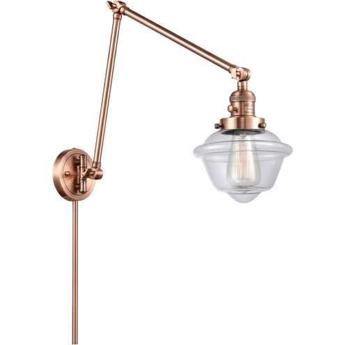 Small Oxford 30 inch 3.5 watt Antique Copper Swing Arm Wall Light in Clear Glass, Franklin Restoration