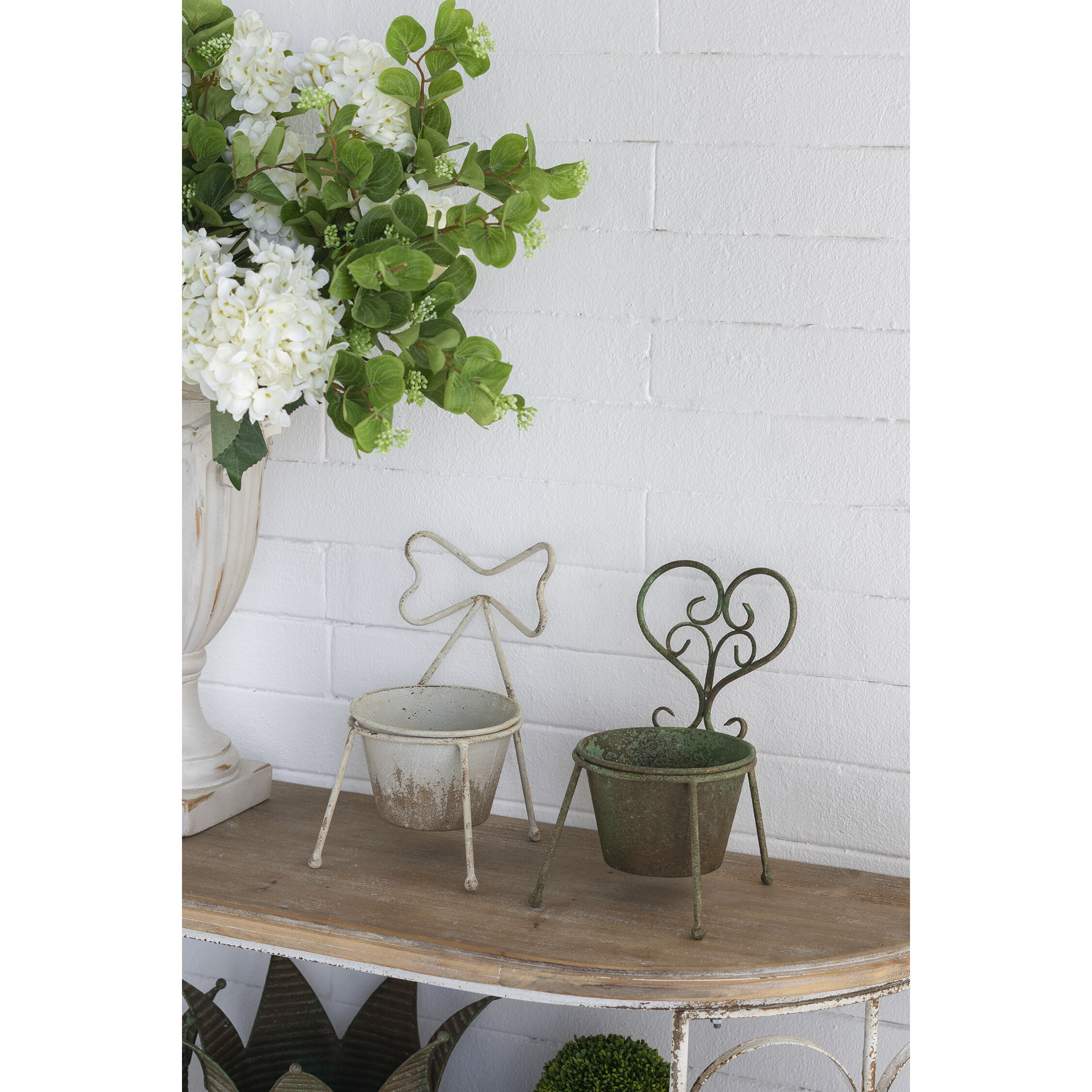 Anita Distressed Green and Gray Plant Stand