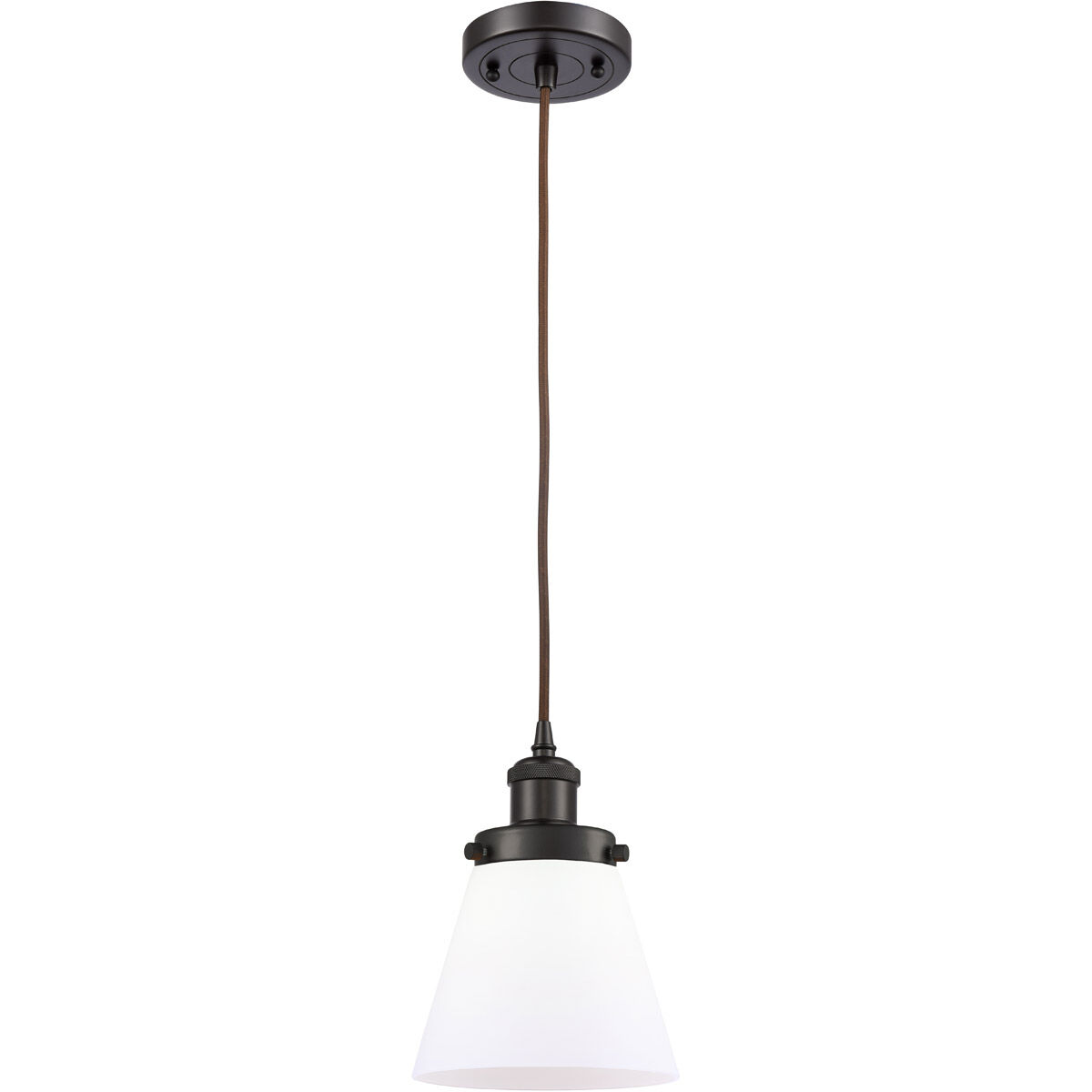 Ballston Small Cone LED 6 inch Oil Rubbed Bronze Mini Pendant Ceiling Light in Matte White Glass, Ballston