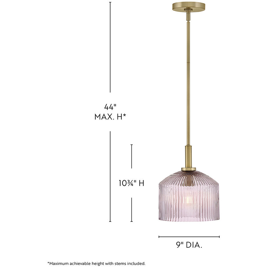 Lisette 1 Light 9 inch Lacquered Brass Pendant Ceiling Light in Lacquered Brass and Rose