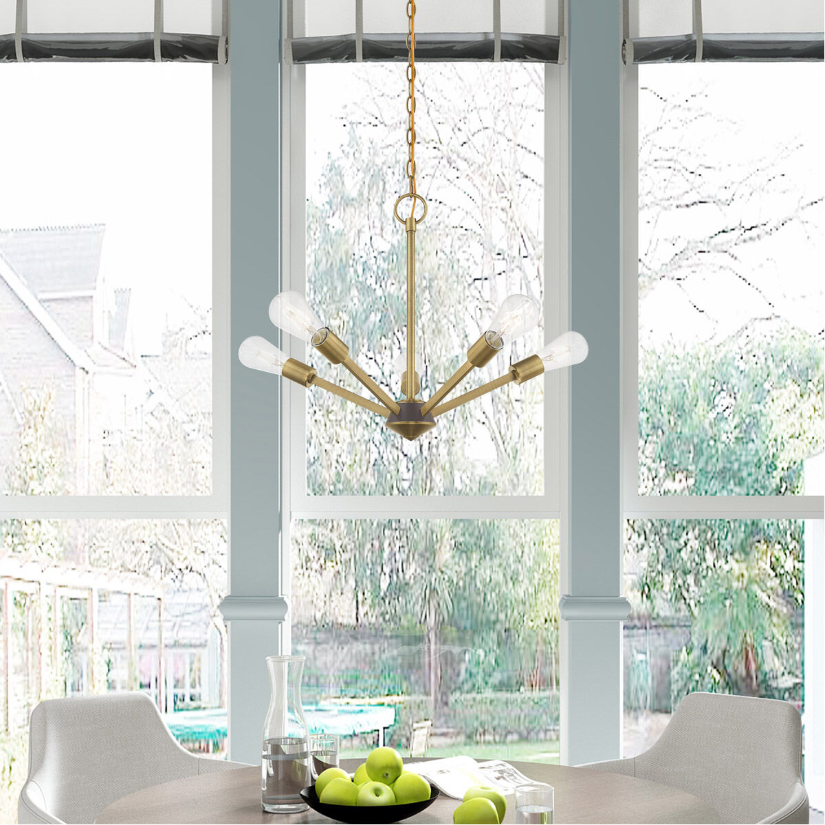 Prague 5 Light 20 inch Antique Brass with Bronze Accents Chandelier Ceiling Light