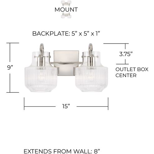 Nyla 2 Light 15 inch Polished Nickel Vanity Light Wall Light
