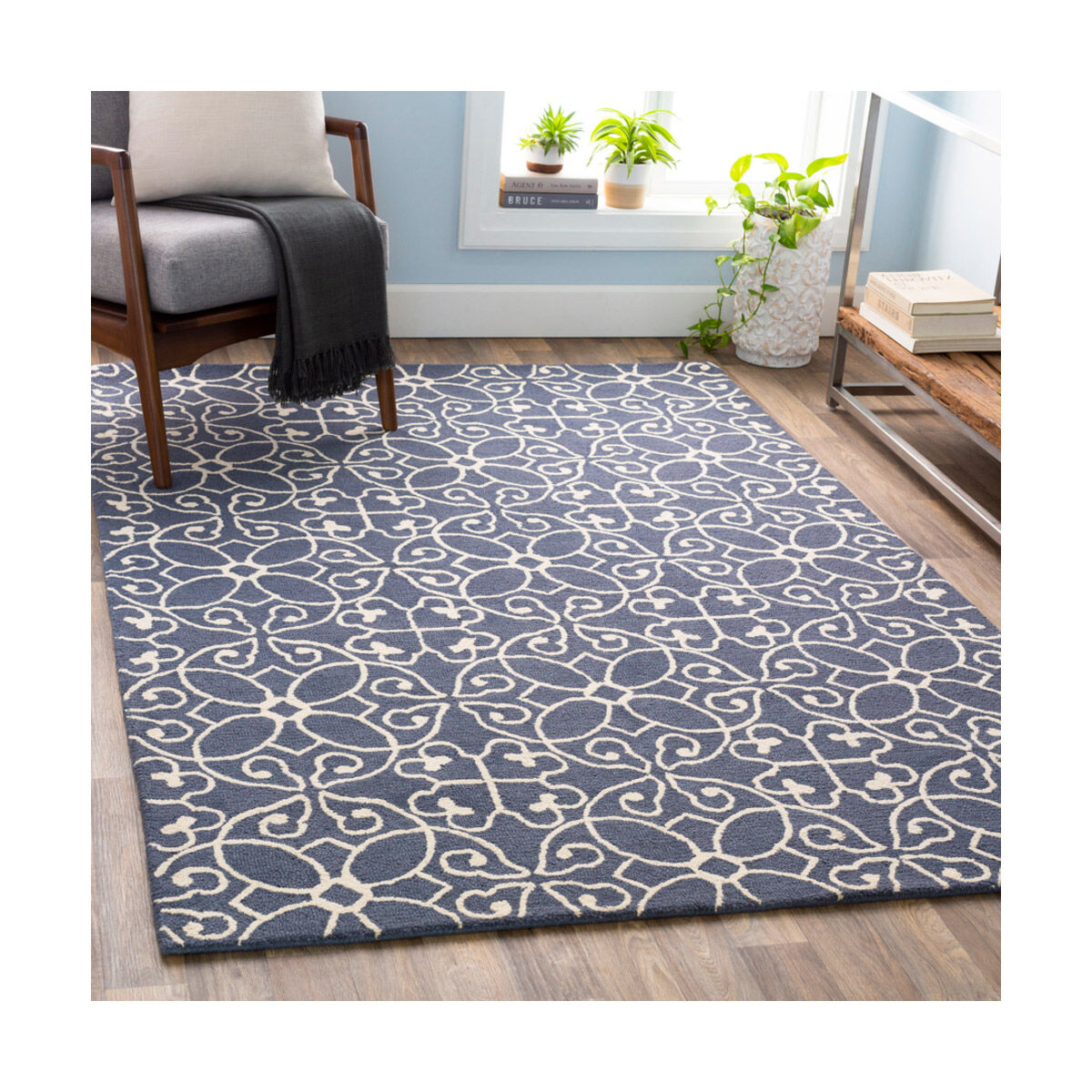 Scott 72 X 48 inch Dark Blue/Cream Rugs, Wool
