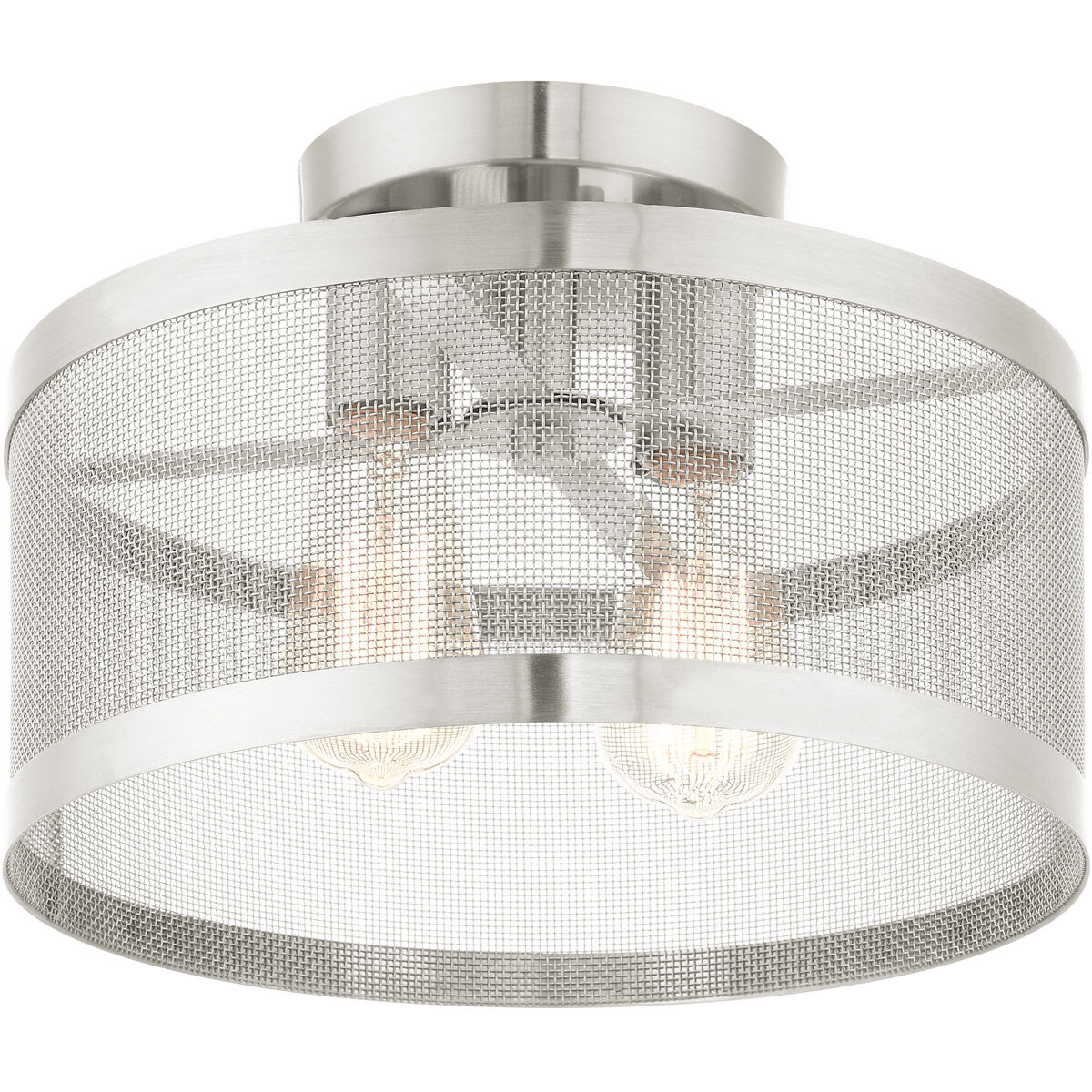 Industro 2 Light 13 inch Brushed Nickel Semi Flush Ceiling Light