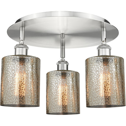 Cobbleskill 3 Light 16.75 inch Satin Nickel Flush Mount Ceiling Light in Mercury
