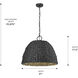 Rue 3 Light 21 inch Natural Black Outdoor Pendant