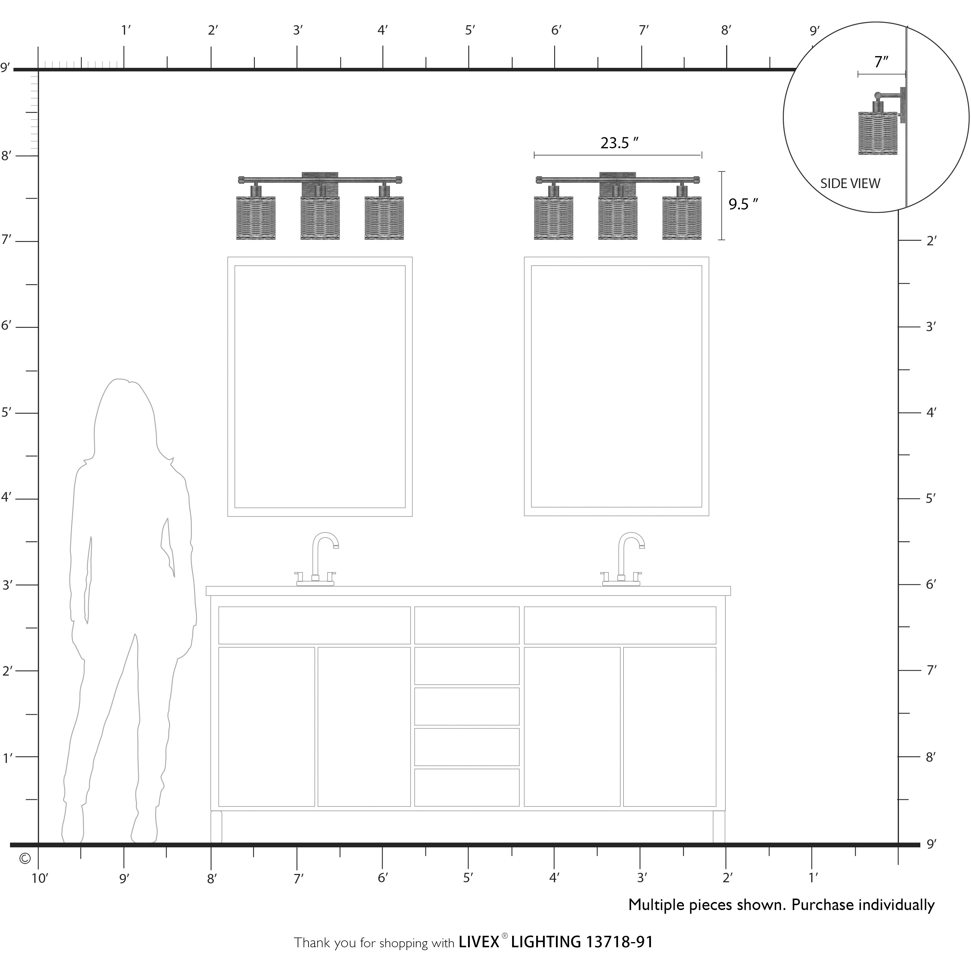 Weavington 3 Light 23.5 inch Brushed Nickel Vanity Wall Sconce Wall Light