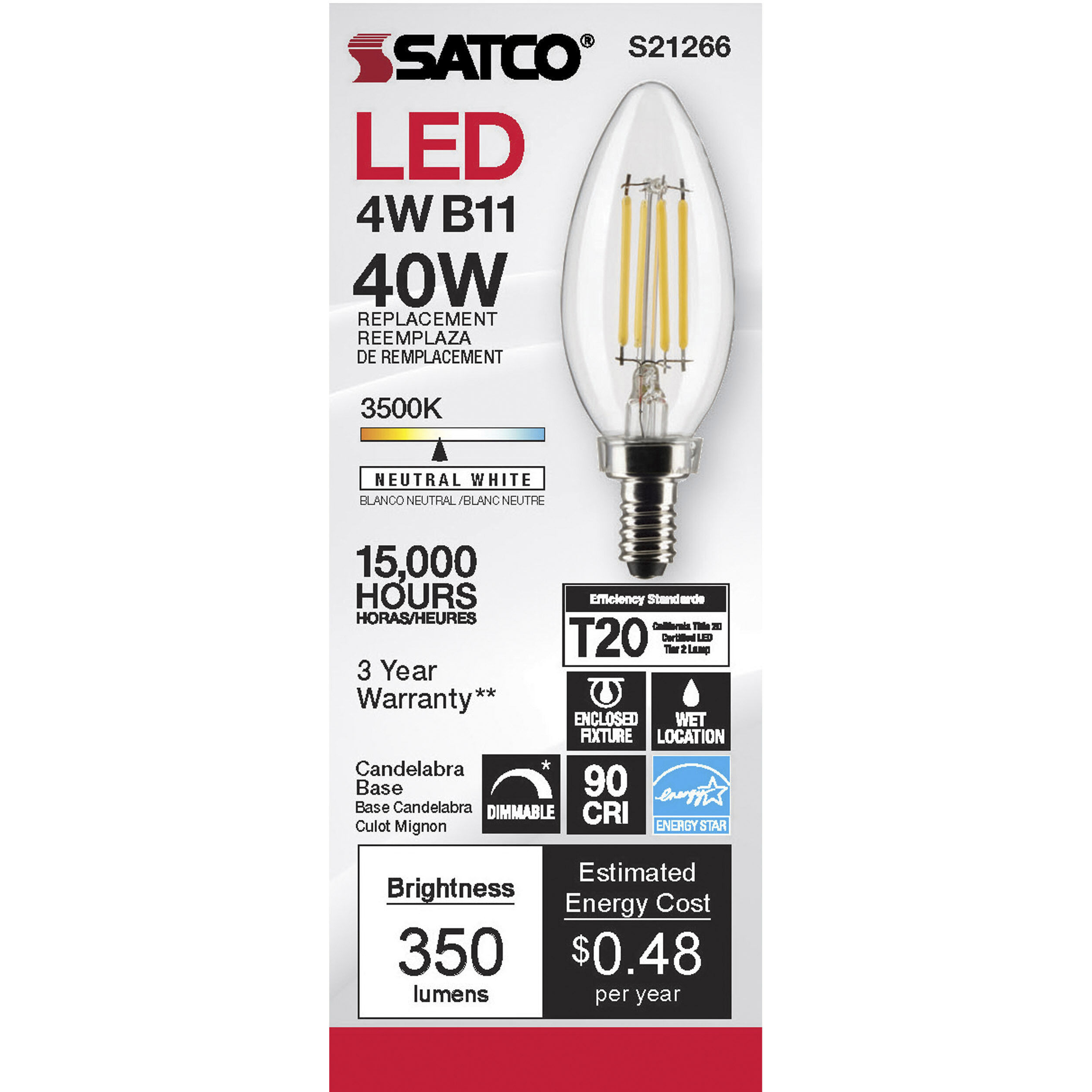 Lumos LED Candelabra Candelabra 4.00 watt 3500K LED Filament