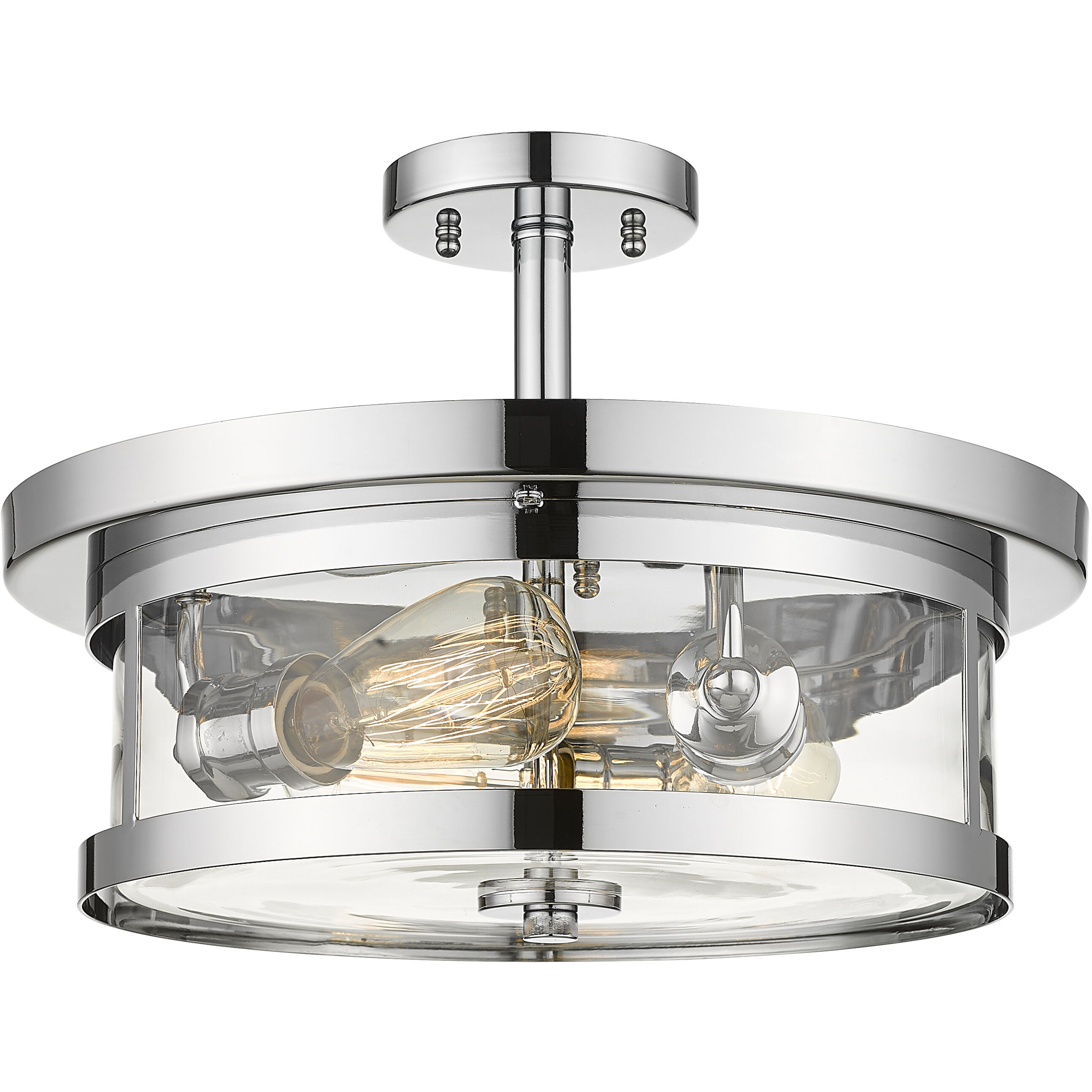 Canada 3 Light 16 inch Chrome Semi-Flush Mount Ceiling Light