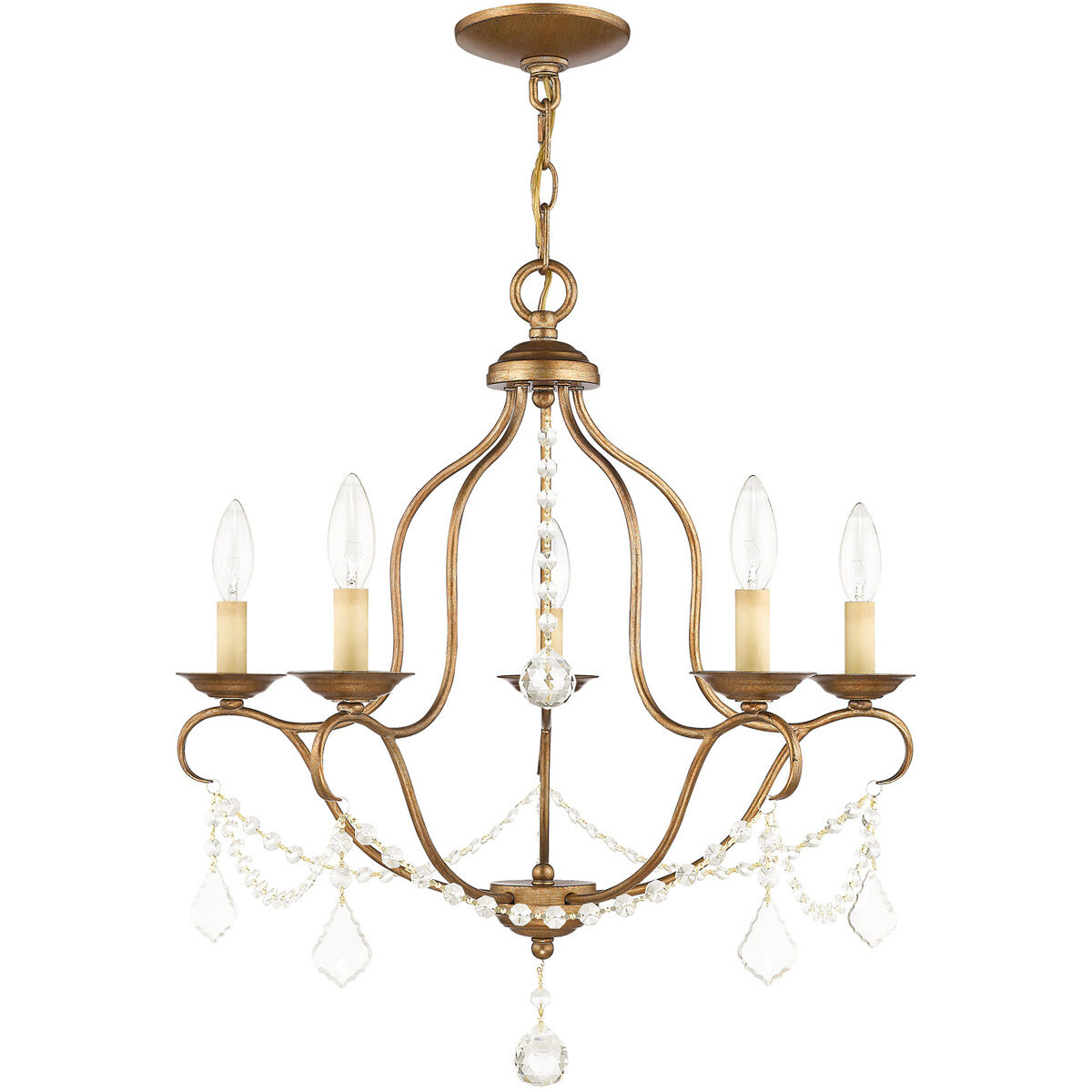 Chesterfield 5 Light 22 inch Antique Gold Leaf Chandelier Ceiling Light