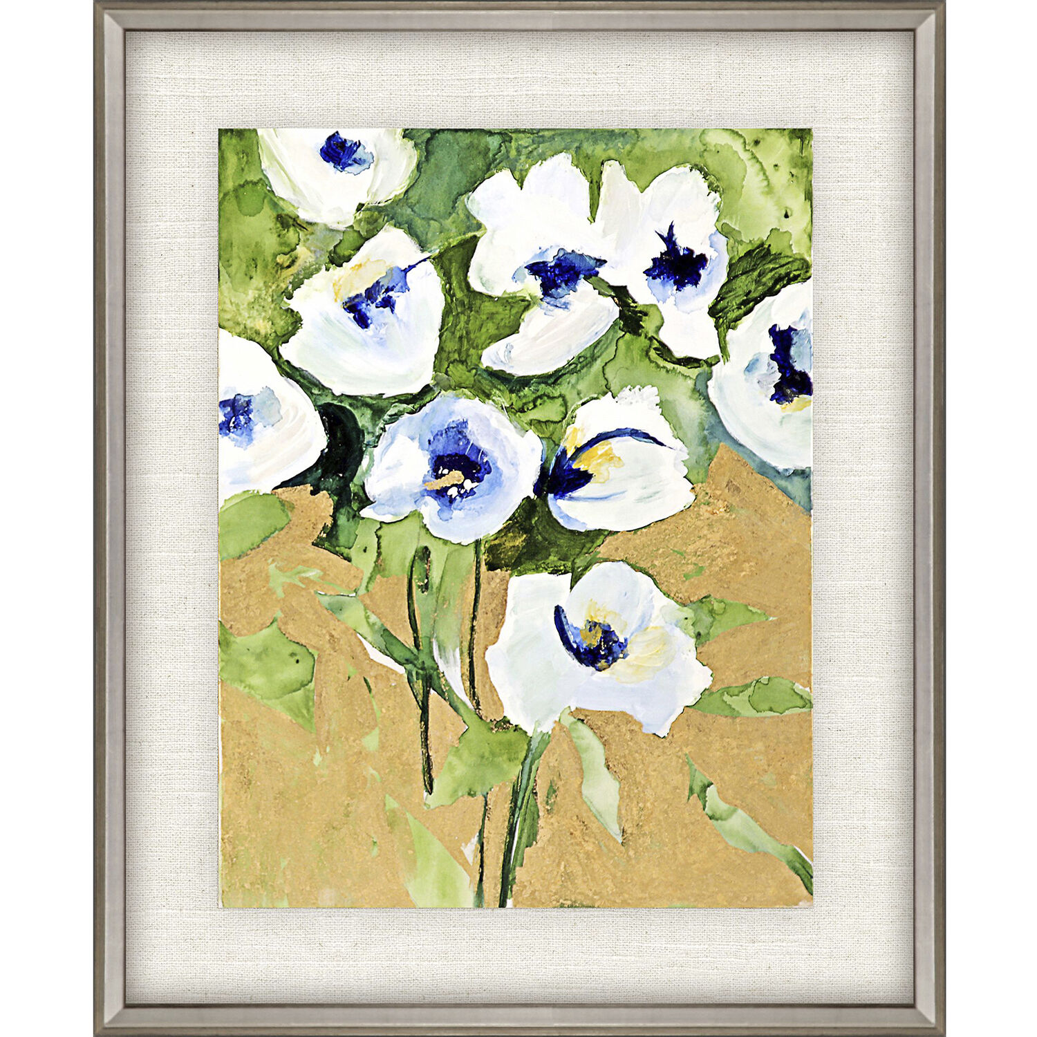 Snow Petals Blue and Green and Metallic and Multi Framed Art, The Studio