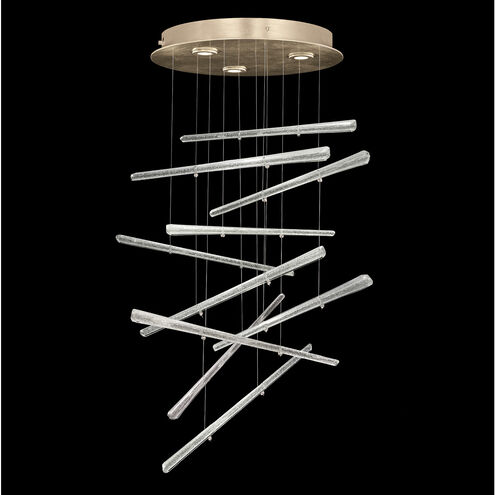 Elevate 3 Light 23 inch Gold Pendant Ceiling Light in Gold Leaf, Crystal Stardust Spires Studio Glass