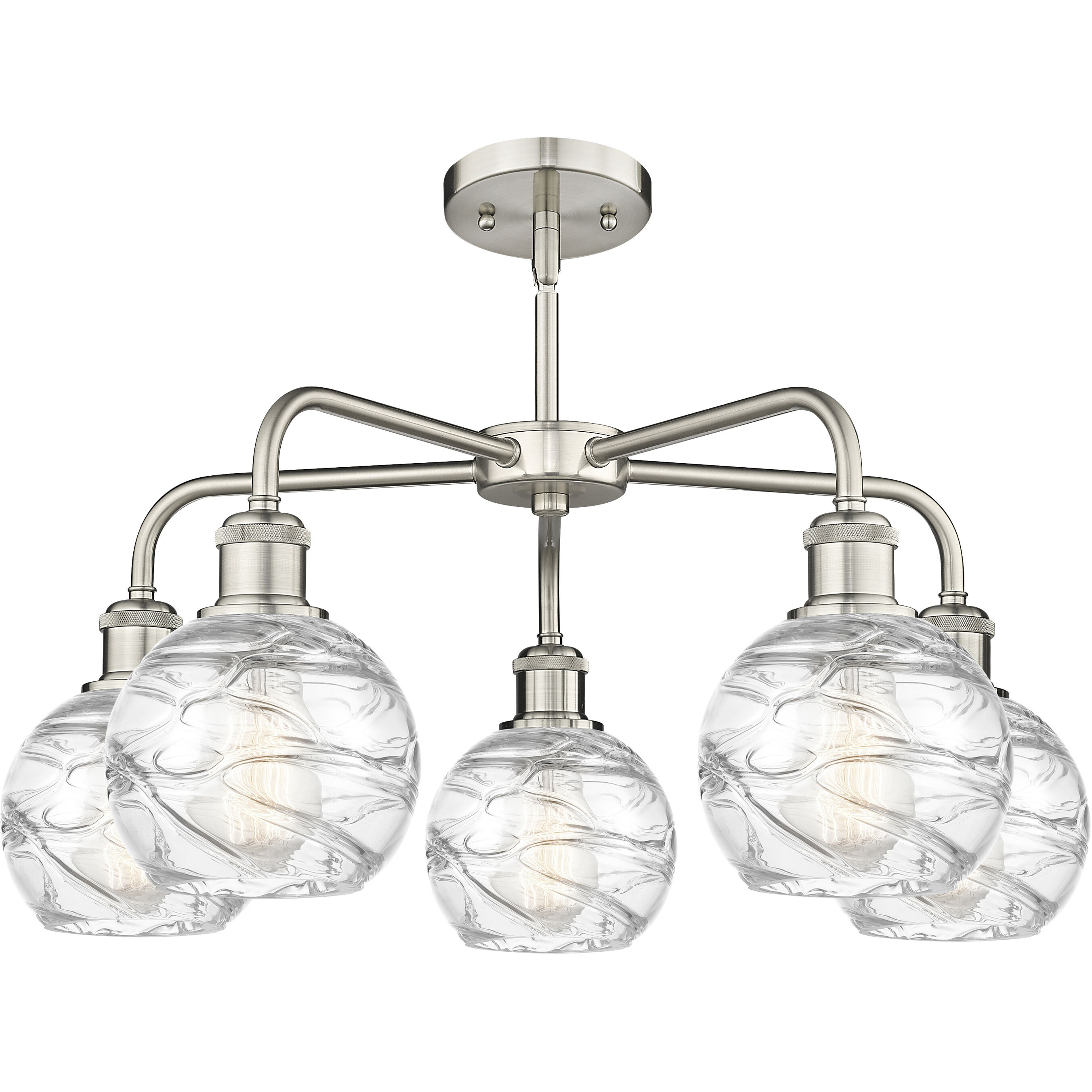 Athens Deco Swirl 5 Light 23.88 inch Satin Nickel Chandelier Ceiling Light in Clear Deco Swirl