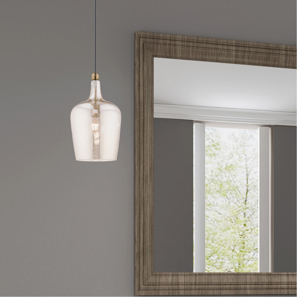 Art Glass 1 Light 9 inch Antique Brass Mini Pendant Ceiling Light