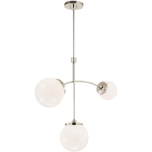 kate spade new york Prescott LED 27 inch Polished Nickel Chandelier Ceiling Light in White Glass, Small