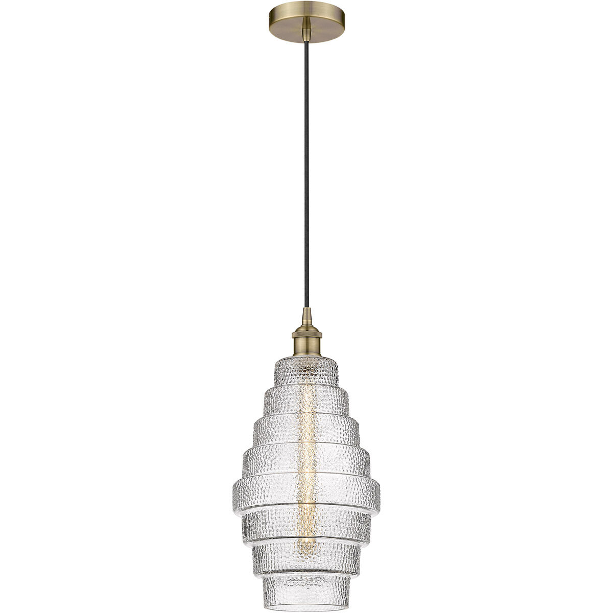 Edison Cascade LED 8.25 inch Antique Brass Mini Pendant Ceiling Light in Clear Glass