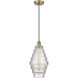 Edison Cascade LED 8.25 inch Antique Brass Mini Pendant Ceiling Light in Clear Glass