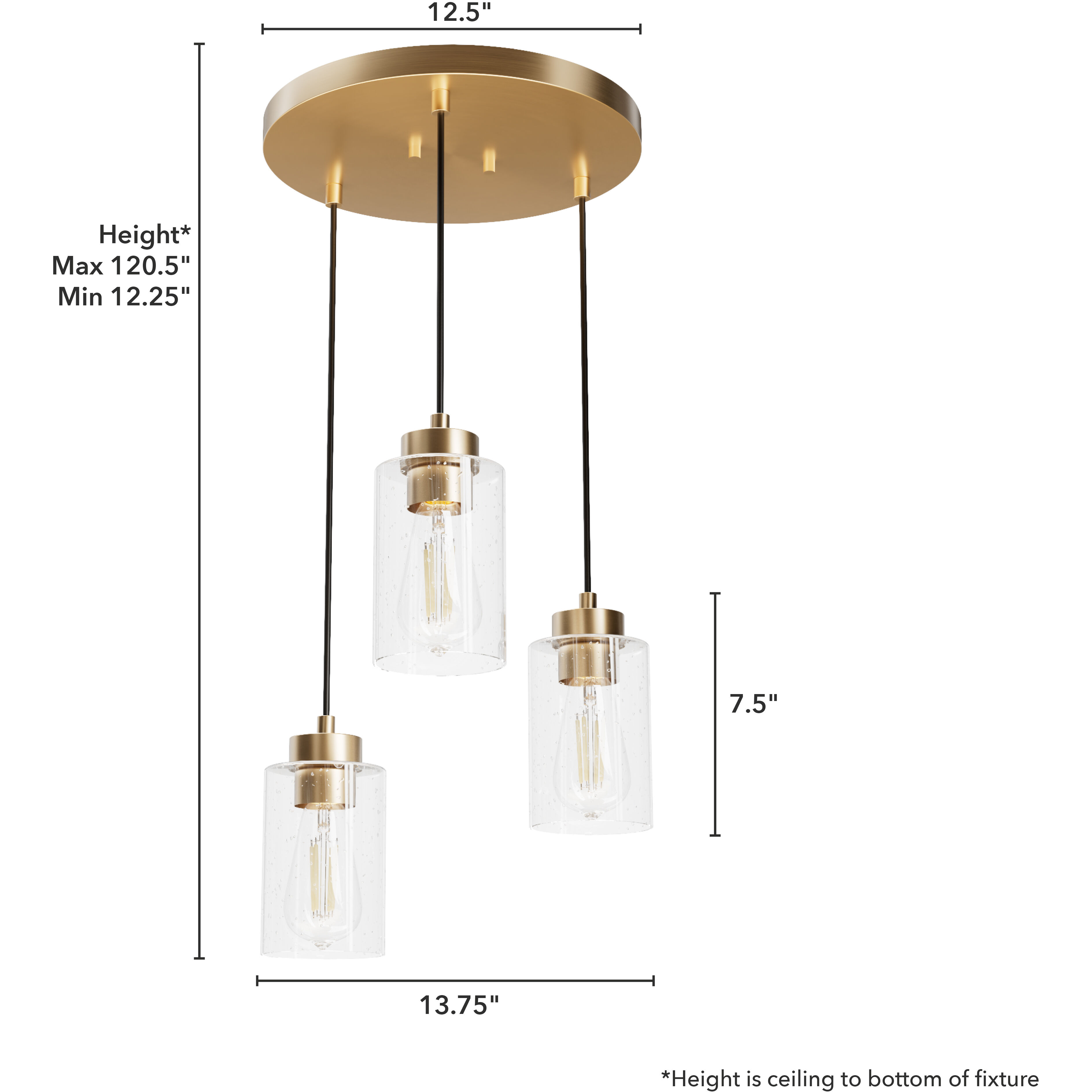 Hartland 3 Light 13.75 inch Alturas Gold Round Cluster Pendant Ceiling Light, Medium