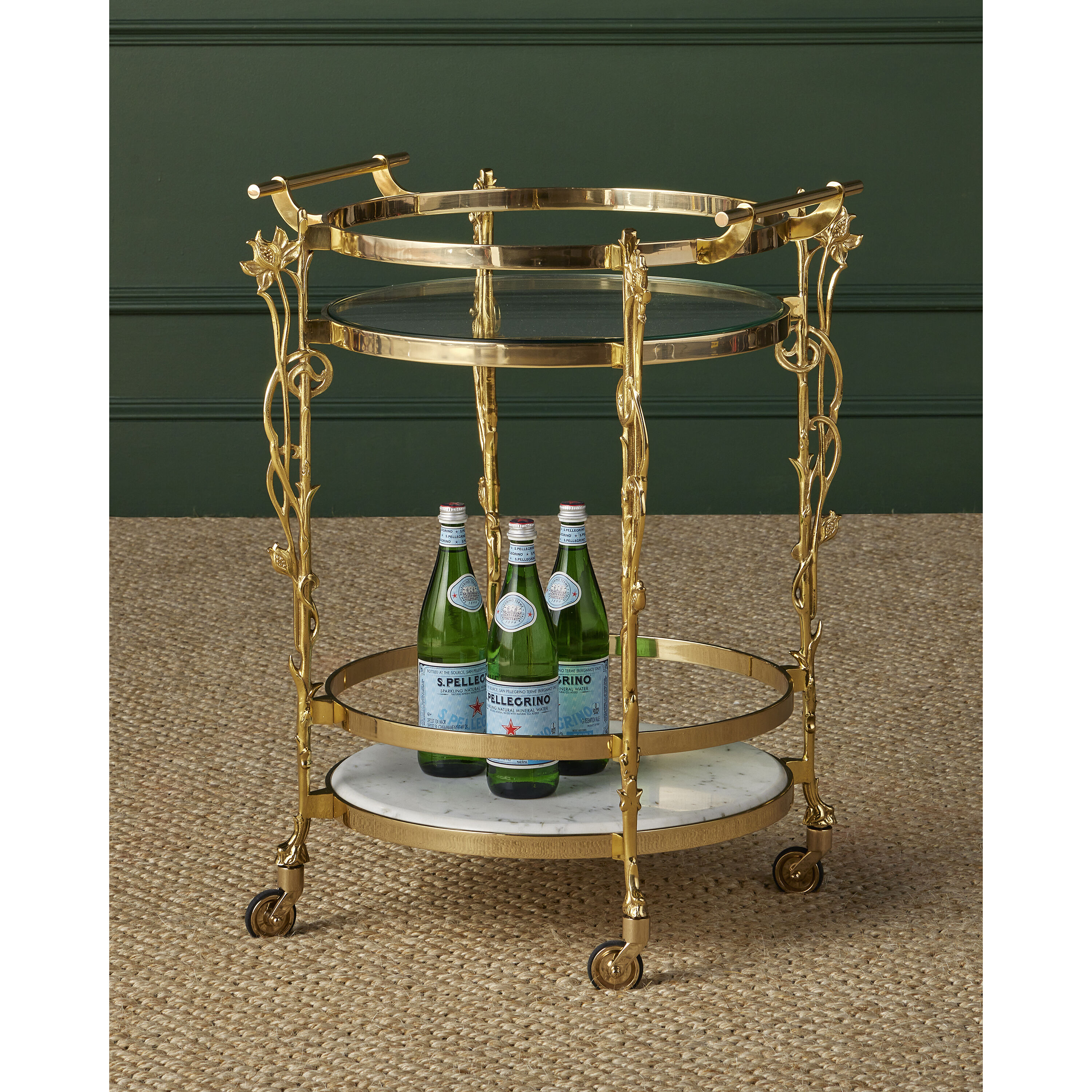 Fiore Polished Brass/Clear/Natural Bar Cart