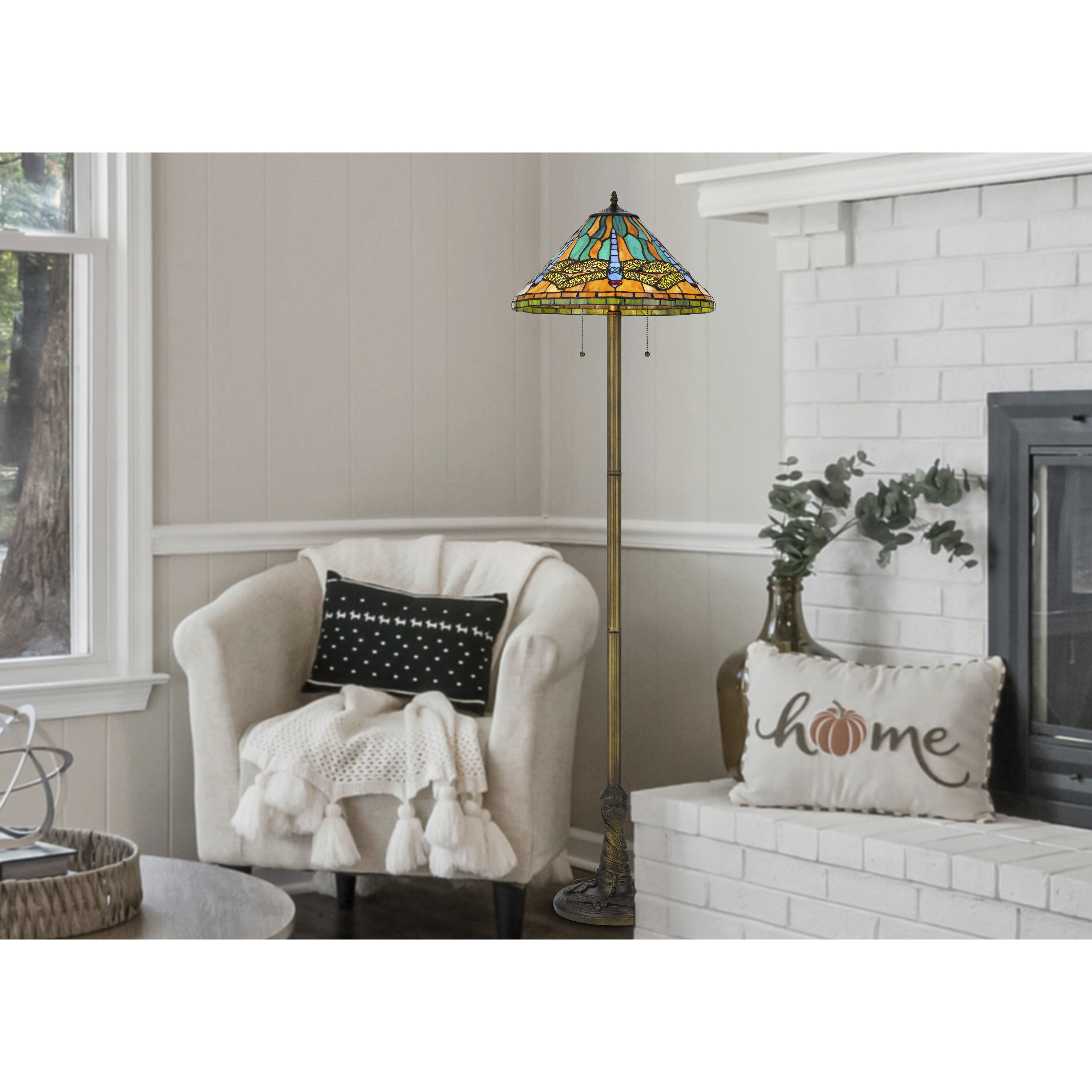 3108 Tiffany 63 inch 60.00 watt Antique Brass Floor Lamp Portable Light