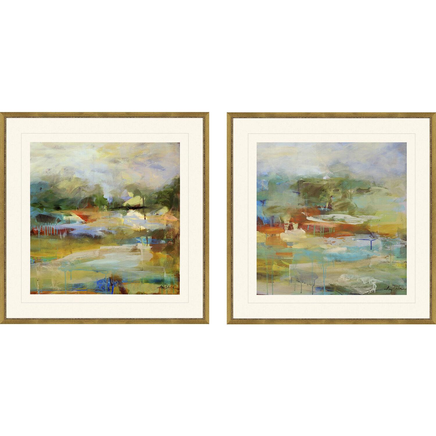 Waterside Blue and Green and Rust and Turquoise Framed Art
