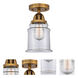 Nouveau 2 Canton LED 6 inch Brushed Brass Semi-Flush Mount Ceiling Light in Clear Glass