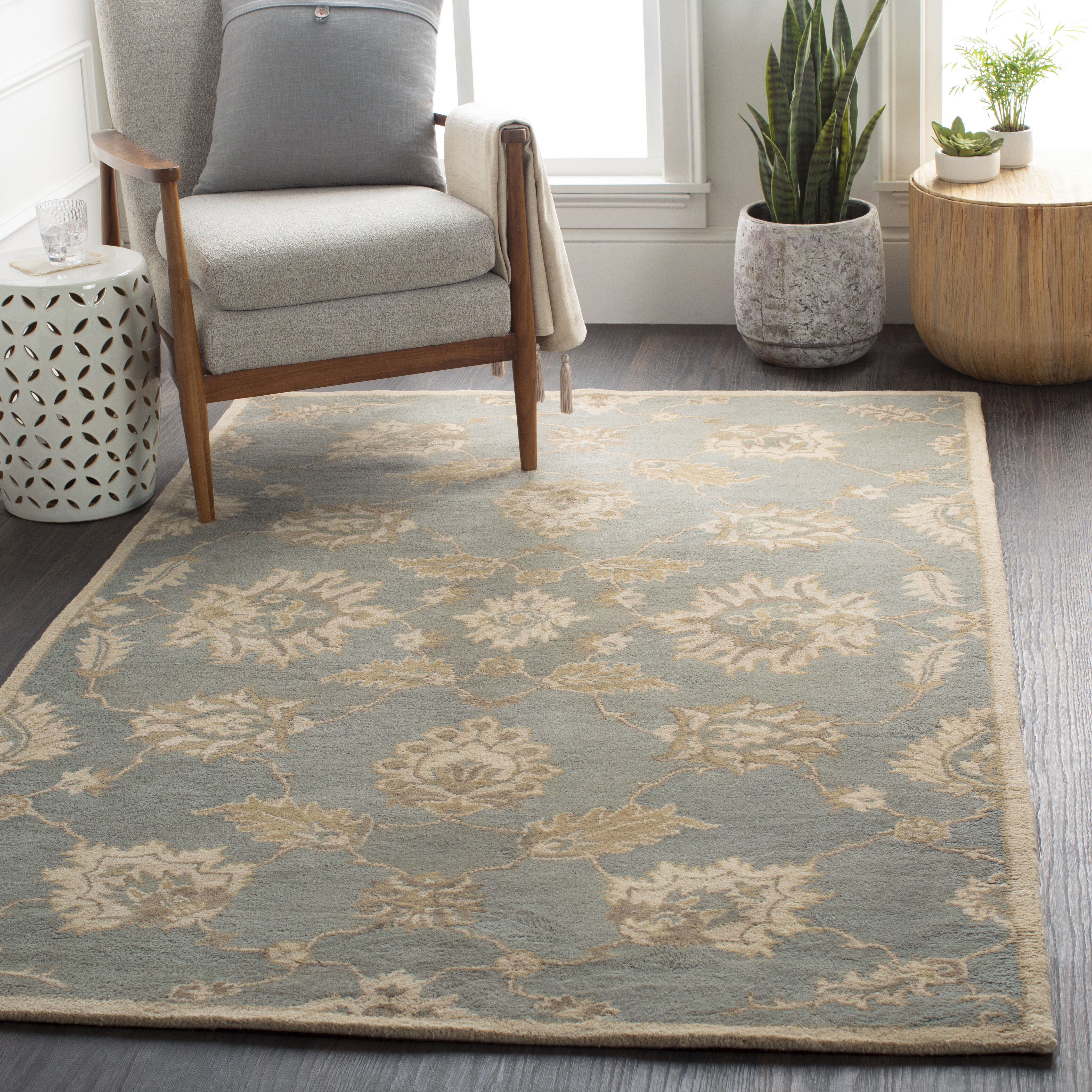 Caesar 72 X 72 inch Medium Gray/Ivory/Olive/Brown Handmade Rug in 6 Ft Square, Square