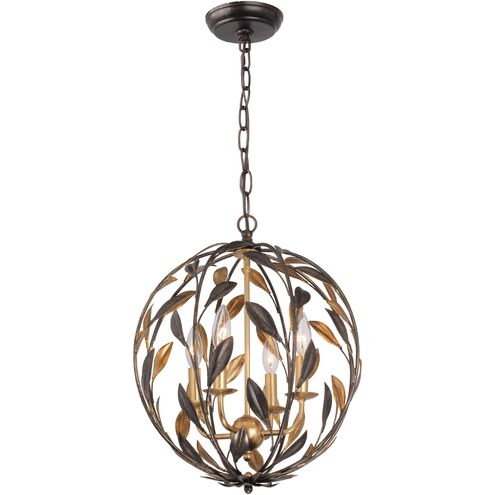 Broche 4 Light 16 inch English Bronze and Antique Gold Mini Chandelier Ceiling Light