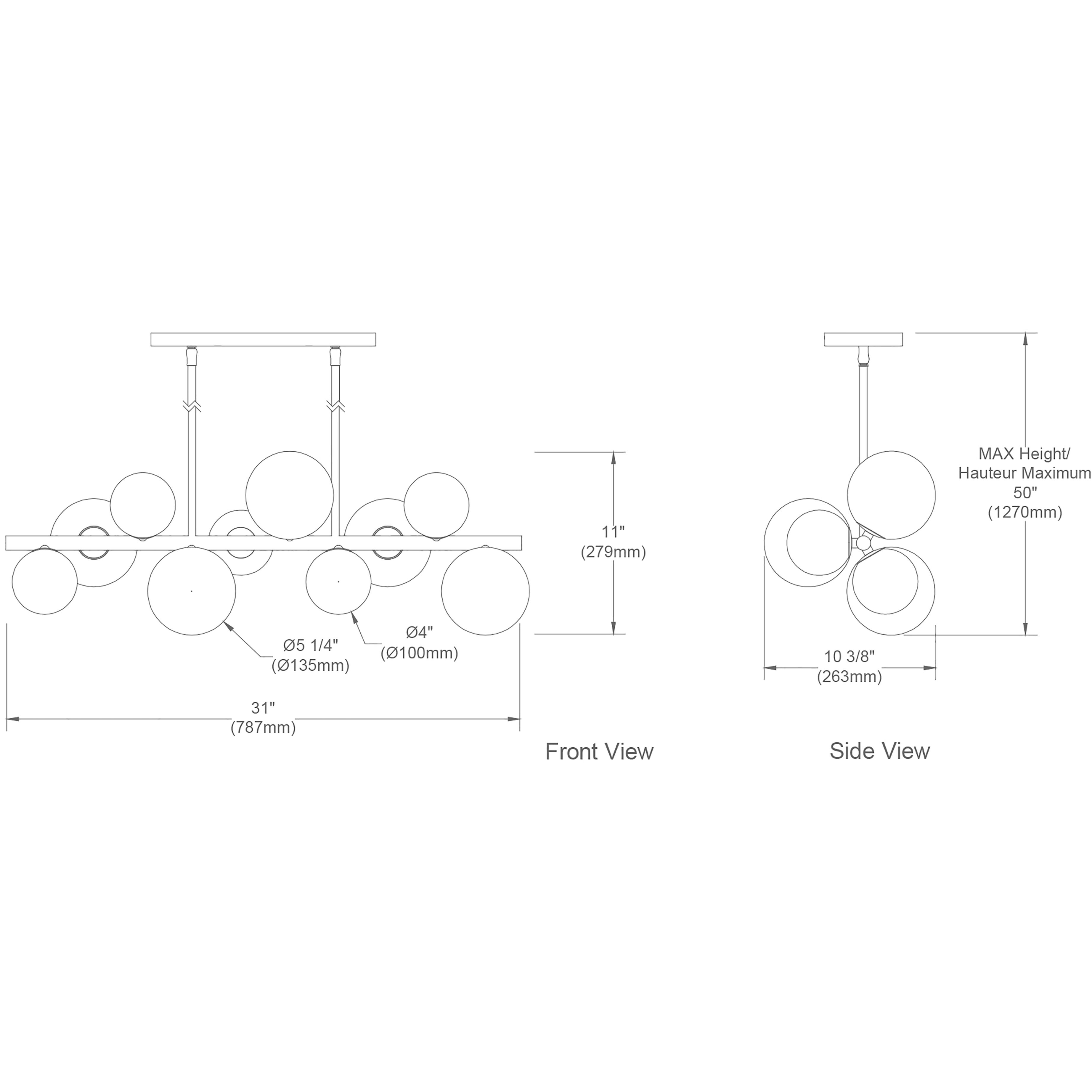 Glasgow 10 Light 31 inch Polished Chrome Horizontal Pendant Ceiling Light in White