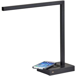Aidan 16 inch 6.00 watt Matte Black Desk Lamp Portable Light, with AdessoCharge Wireless Charging Pad and USB Port