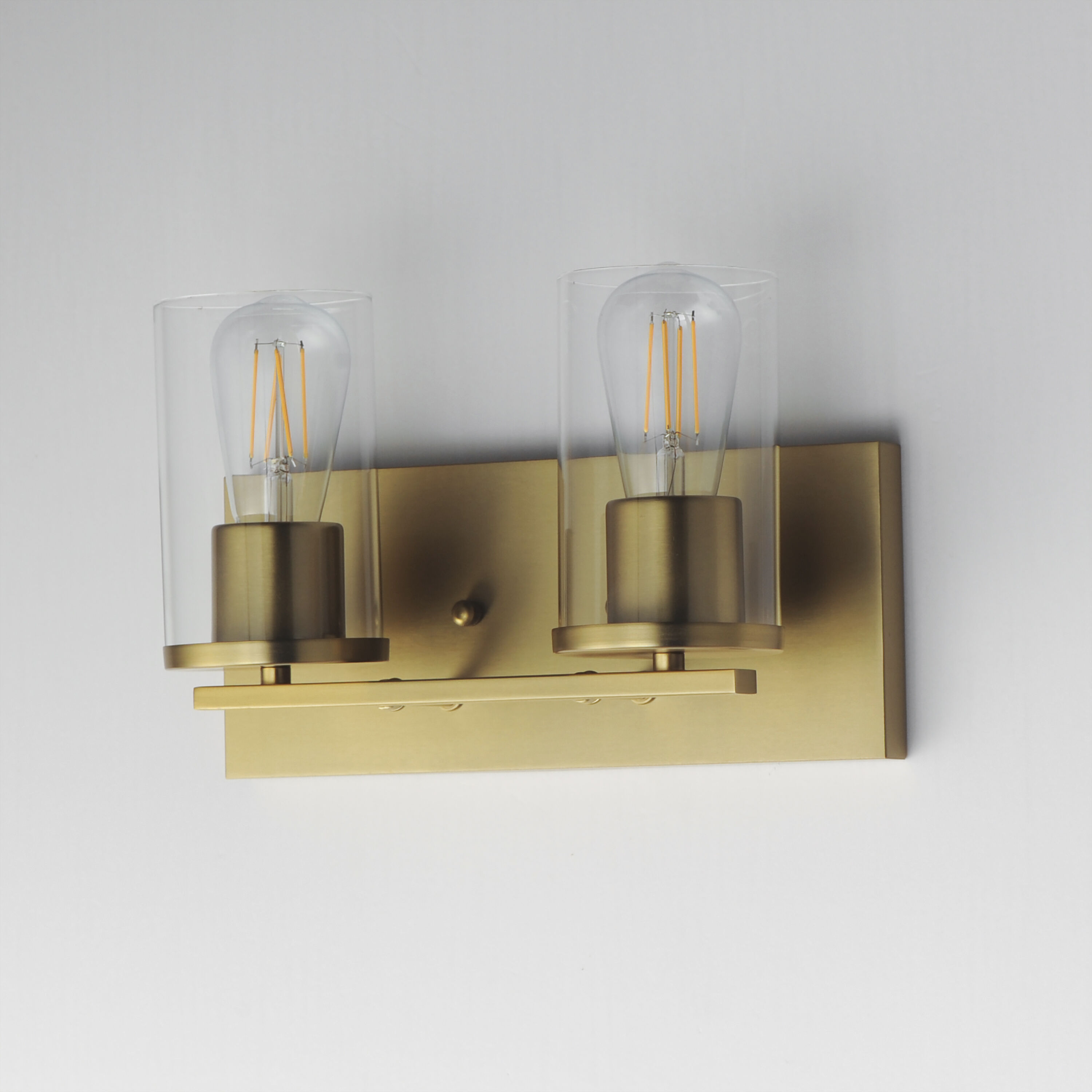 Lateral 2 Light 12 inch Satin Brass Bath Vanity Wall Light in Clear
