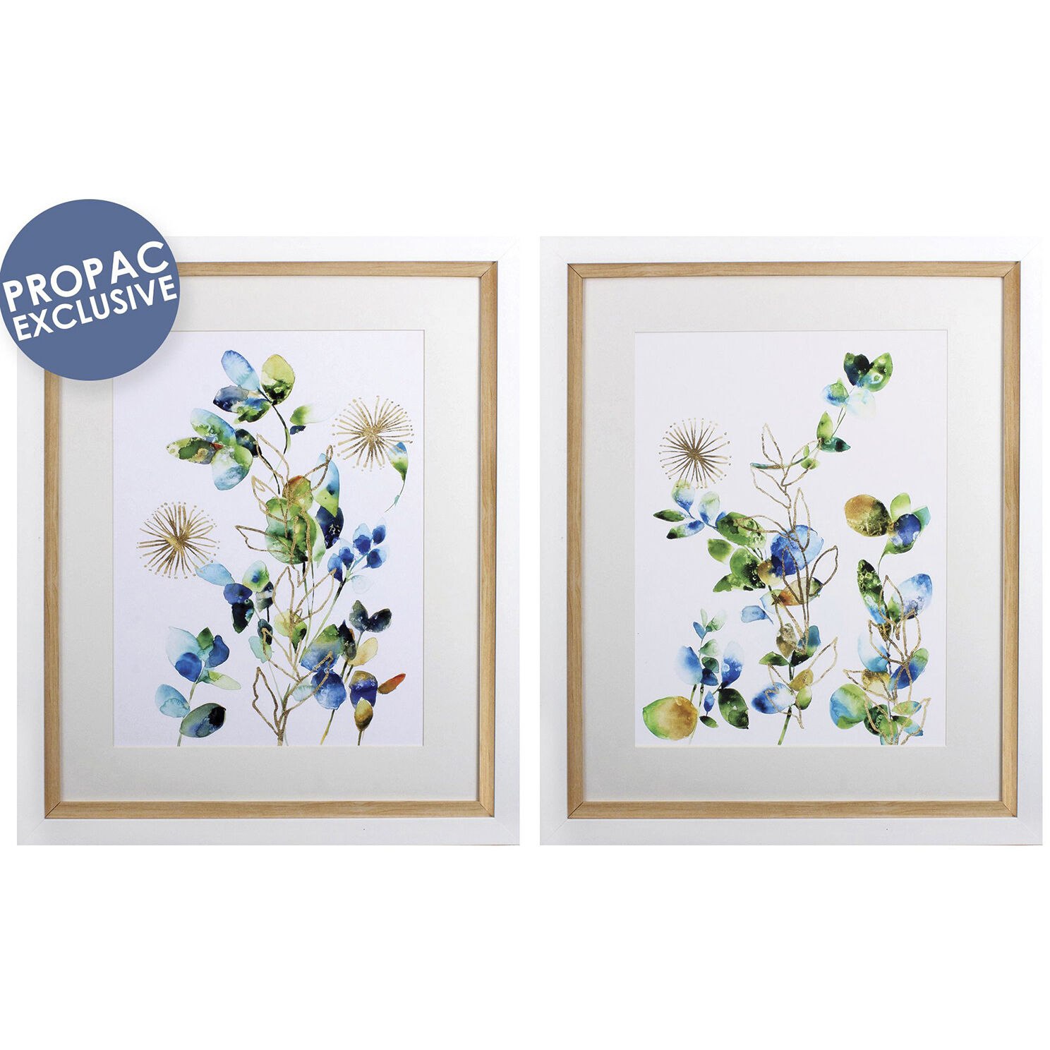 Florals Blue and Green and Metallic Framed Art, Propac